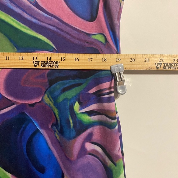 Psychedelic Artsy Sun Dress Sleeveless Maxi 2XL Blu Grn Pnk Stretch Effortless - Picture 7 of 10